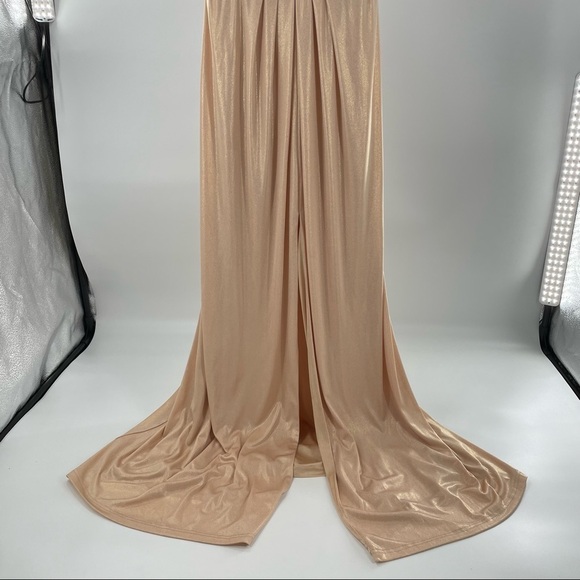 Aidan Mattox Metallic Halter Beaded Maxi Length Formal Gown Dress - Picture 3 of 15